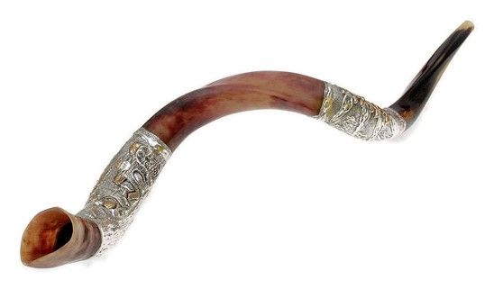 Yemenite Shofars Plated with Silver 925 Decorations, Large