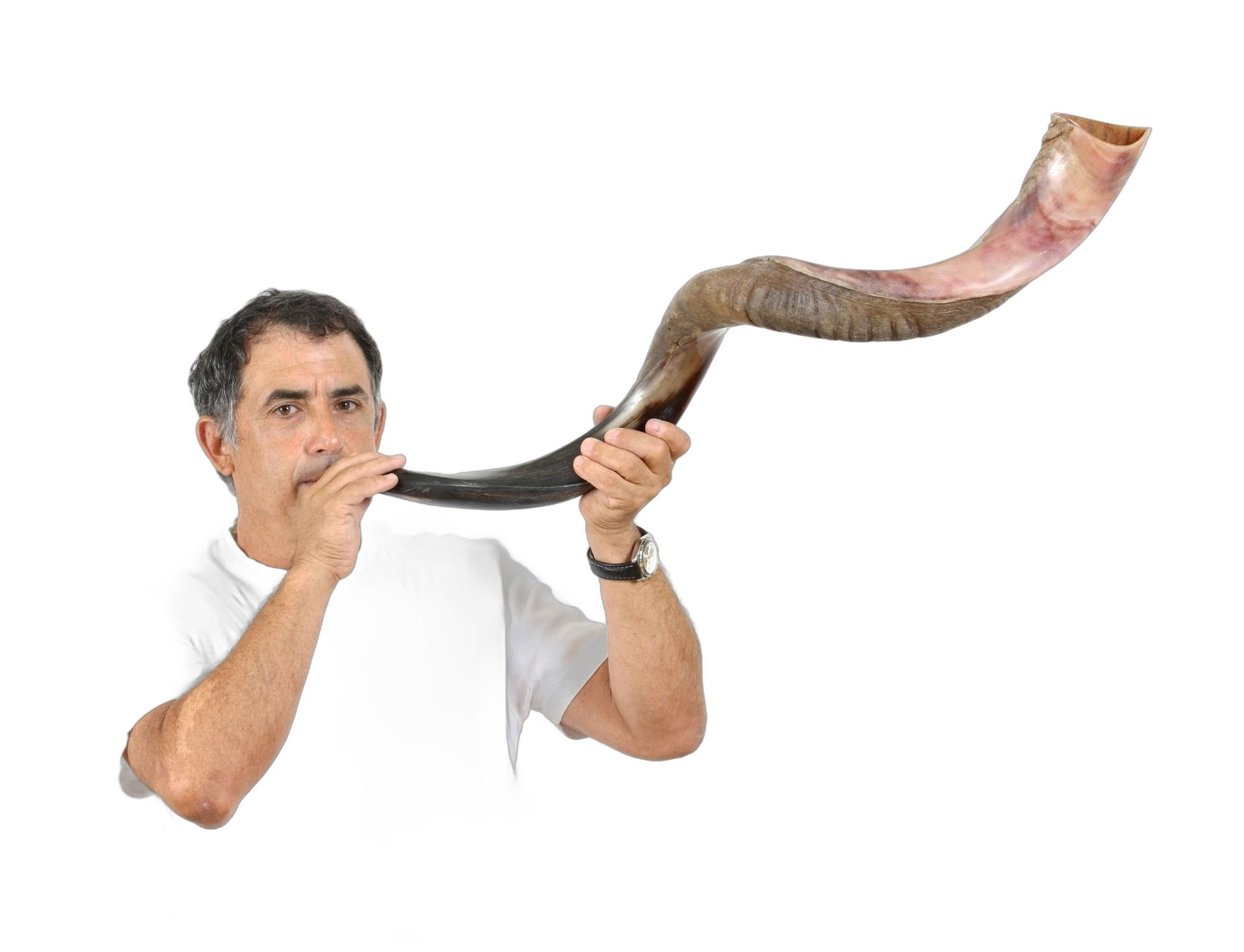 Zvi Bar-Sheshet sounding a long Yemenite kudu shofar